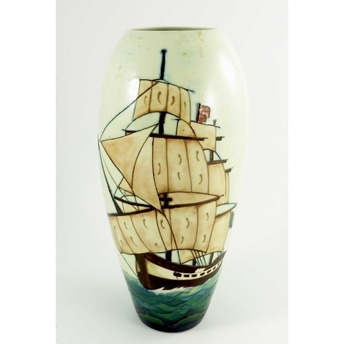 1048 - Sally Tuffin for Moorcroft, a First Fleet HMS Sirius limited edition vase, circa 1988, elongated ovo... 