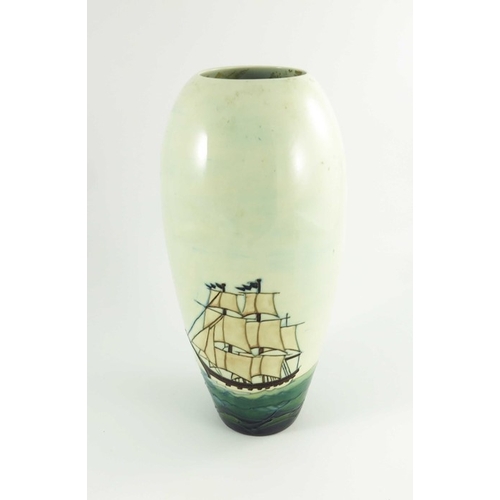 1048 - Sally Tuffin for Moorcroft, a First Fleet HMS Sirius limited edition vase, circa 1988, elongated ovo... 