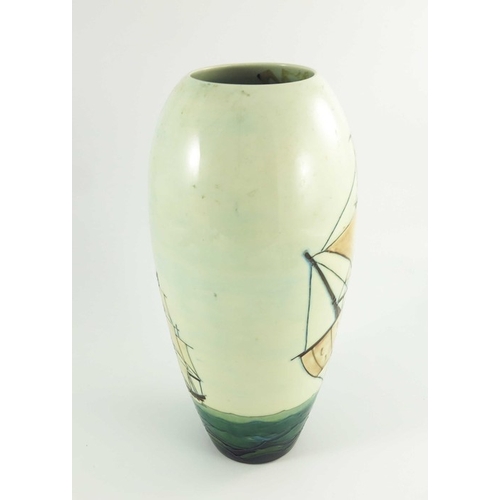 1048 - Sally Tuffin for Moorcroft, a First Fleet HMS Sirius limited edition vase, circa 1988, elongated ovo... 