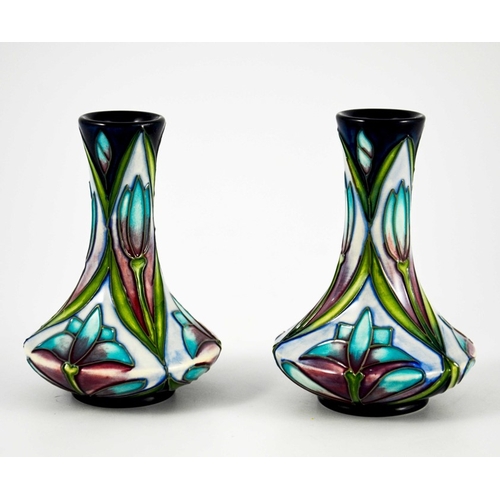 1061 - Sian Leeper for Moorcroft, a pair of Cleopatra small vases, 2000, angled baluster form, impressed ma... 