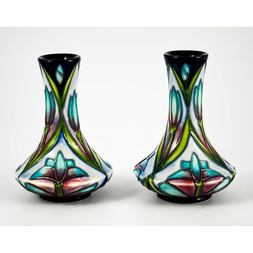 1061 - Sian Leeper for Moorcroft, a pair of Cleopatra small vases, 2000, angled baluster form, impressed ma... 