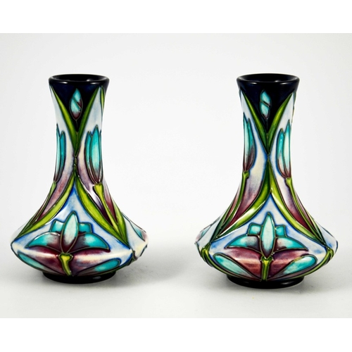 1061 - Sian Leeper for Moorcroft, a pair of Cleopatra small vases, 2000, angled baluster form, impressed ma... 