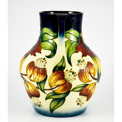 1067 - Nicola Slaney for Moorcroft, an Anna Lily vase, circa 1998, twin handled amphora form, impressed mar... 