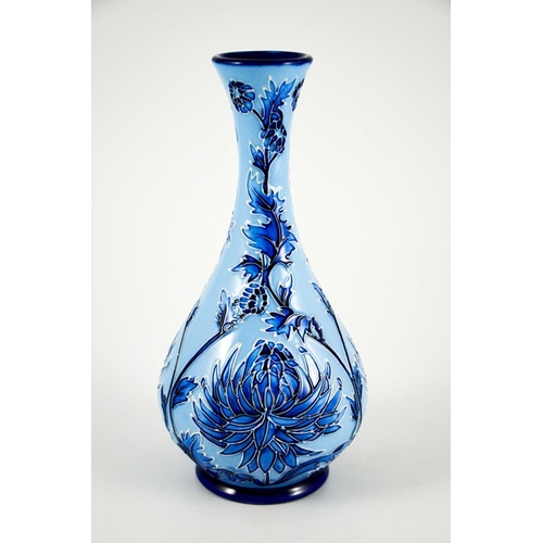 1070 - Philip Gibson for Moorcroft, a Chrysanthemum Blue on Blue vase, 2003, bottle form, impressed marks, ... 