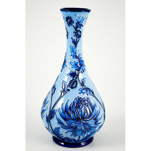 1070 - Philip Gibson for Moorcroft, a Chrysanthemum Blue on Blue vase, 2003, bottle form, impressed marks, ... 