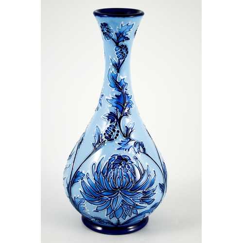 1070 - Philip Gibson for Moorcroft, a Chrysanthemum Blue on Blue vase, 2003, bottle form, impressed marks, ... 