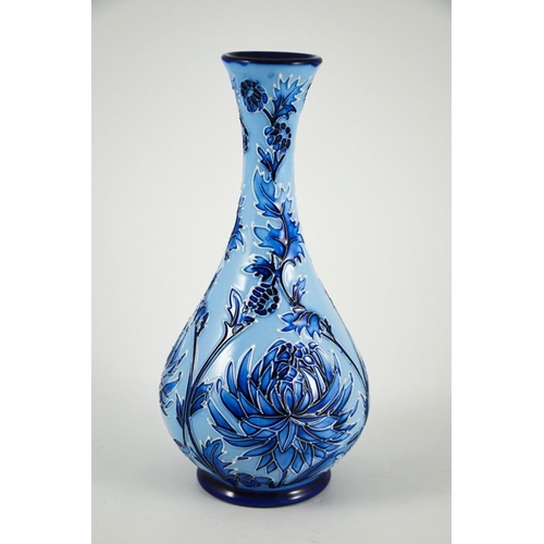 1070 - Philip Gibson for Moorcroft, a Chrysanthemum Blue on Blue vase, 2003, bottle form, impressed marks, ... 