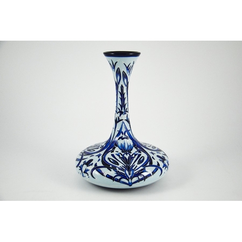 1071 - Rachel Bishop for Moorcroft, a Blue on Blue vase, 2003, ships decanter form, impressed marks, 24cm h... 