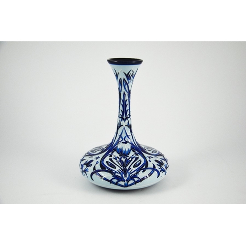 1071 - Rachel Bishop for Moorcroft, a Blue on Blue vase, 2003, ships decanter form, impressed marks, 24cm h... 