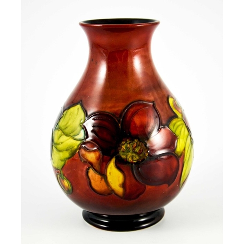 1085 - Walter Moorcroft, a Flambe Clematis vase, circa 1960s, baluster form, impressed marks and underglaze... 