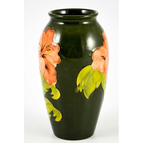 1089 - Walter Moorcroft, a Hibiscus vase, circa 1970s, shouldered form, pink on green, impressed marks, und... 