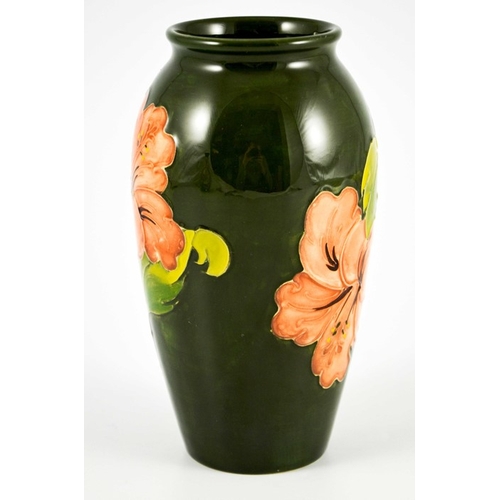 1089 - Walter Moorcroft, a Hibiscus vase, circa 1970s, shouldered form, pink on green, impressed marks, und... 