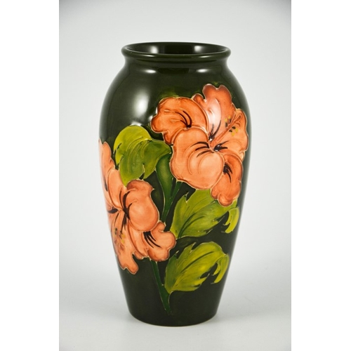 1089 - Walter Moorcroft, a Hibiscus vase, circa 1970s, shouldered form, pink on green, impressed marks, und... 