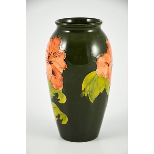 1089 - Walter Moorcroft, a Hibiscus vase, circa 1970s, shouldered form, pink on green, impressed marks, und... 