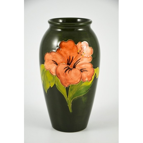 1089 - Walter Moorcroft, a Hibiscus vase, circa 1970s, shouldered form, pink on green, impressed marks, und... 