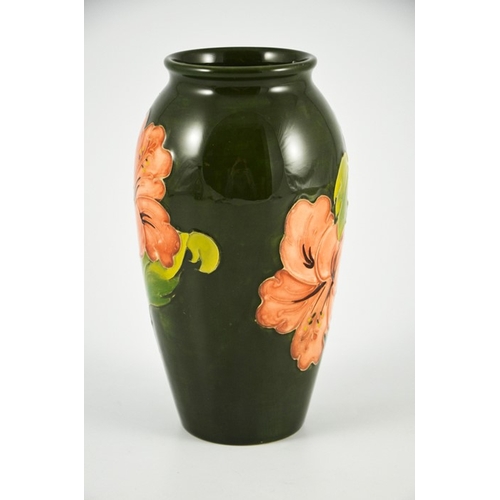 1089 - Walter Moorcroft, a Hibiscus vase, circa 1970s, shouldered form, pink on green, impressed marks, und... 