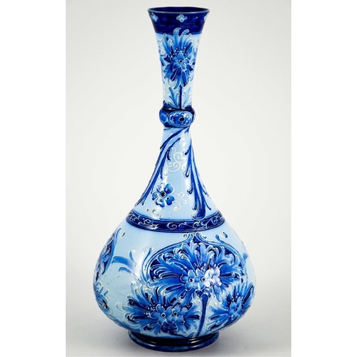 1101 - William Moorcroft for James MacIntyre, a Florian Ware Cornflower bottle vase, circa 1901, onion form... 