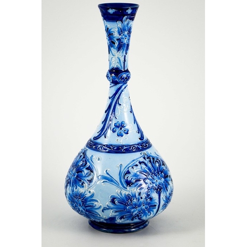 1101 - William Moorcroft for James MacIntyre, a Florian Ware Cornflower bottle vase, circa 1901, onion form... 