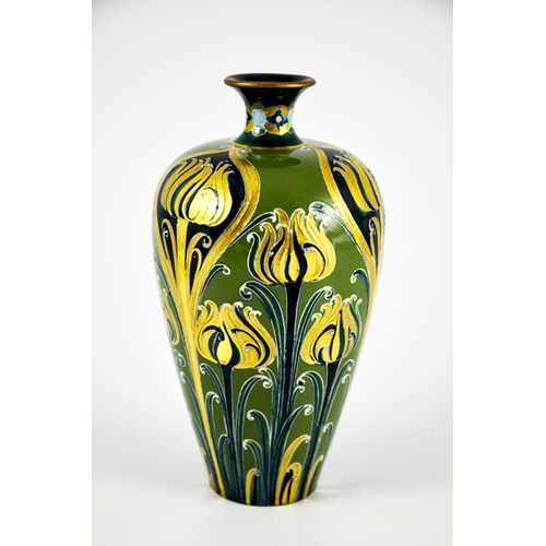 1106 - William Moorcroft for James MacIntyre, a Green and Gold Florian Ware vase, circa 1903, shouldered ov... 