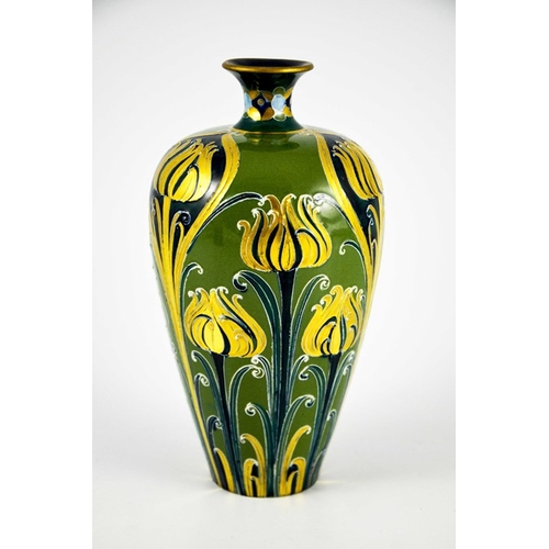 1106 - William Moorcroft for James MacIntyre, a Green and Gold Florian Ware vase, circa 1903, shouldered ov... 