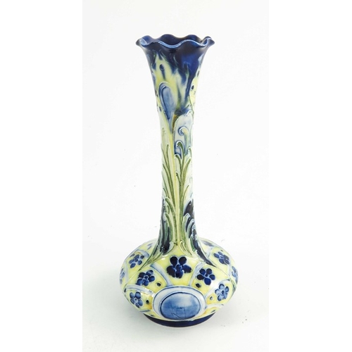 1110 - William Moorcroft for MacIntyre, peacock Florian vase, circa 1900, tall frilled top form, printed ma... 