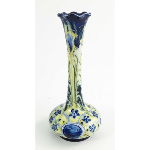 1110 - William Moorcroft for MacIntyre, peacock Florian vase, circa 1900, tall frilled top form, printed ma... 