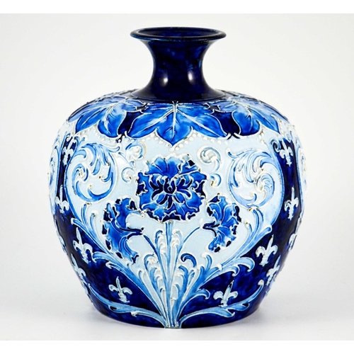 1114 - William Moorcroft for James MacIntyre, a Florian Ware Dianthus vase, circa 1899, ovoid form, printed... 