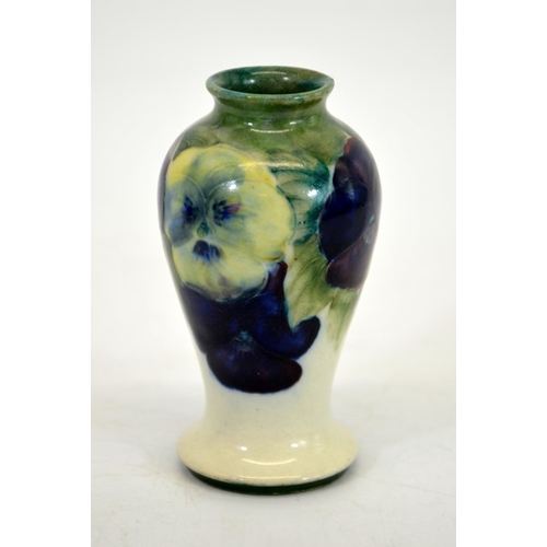 1164 - William Moorcroft, a small Pansy on white vase, circa 1916, inverse baluster form, impressed Burslem... 