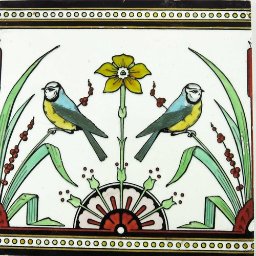 1180 - Christopher Dresser for Minton, a pair of Tomtits pattern tiles, circa 1870, white with enamelled bl... 