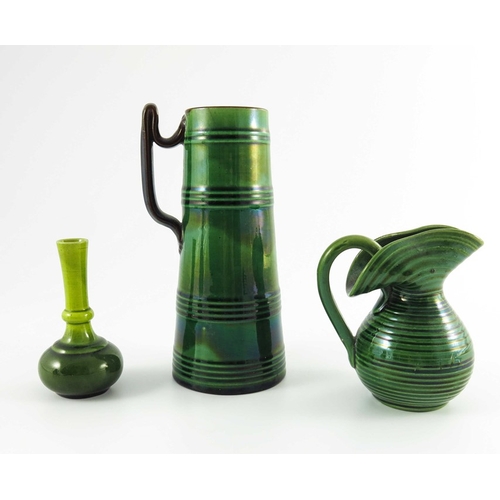 1184 - After Christopher Dresser, majolica glazed art pottery including Watcombe conical jug, Aller Vale go... 