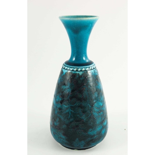 1187 - Christopher Dresser (attributed), an art pottery turquoise glazed vase, circa 1880, shouldered conic... 