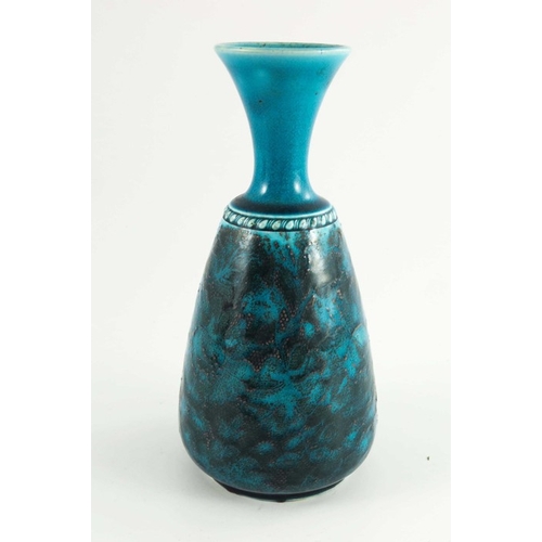 1187 - Christopher Dresser (attributed), an art pottery turquoise glazed vase, circa 1880, shouldered conic... 