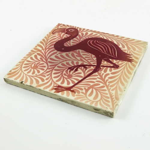 1194 - William De Morgan, a pink lustre Flamingo tile, circa 1880, the bird painted on a foliate ground, 15... 