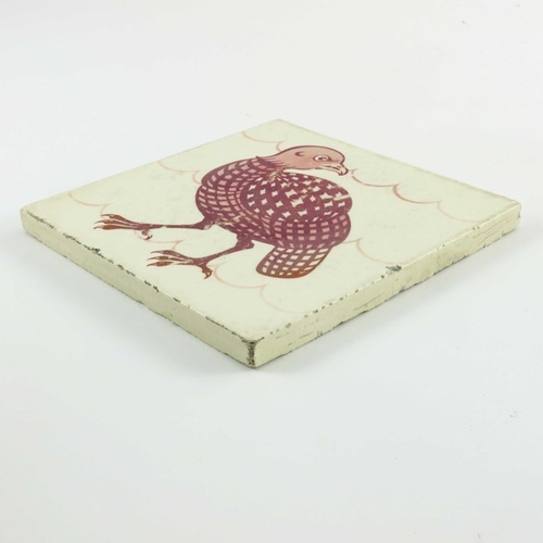 1196 - William De Morgan, a pink lustre Partridge or Grouse tile, circa 1880, the central bird painted on a... 