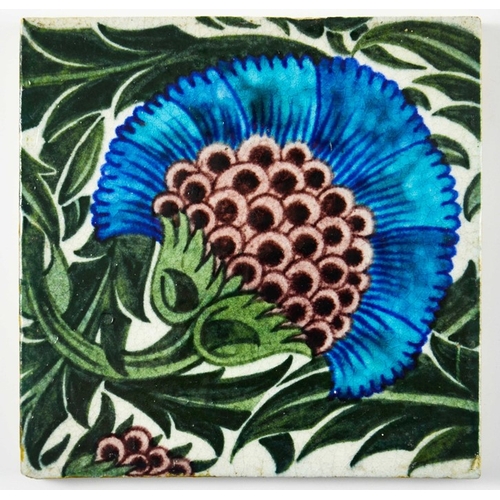 1197 - William De Morgan for Merton Abbey, a BBB variant tile, circa 1885, with berry cluster to the edge, ... 