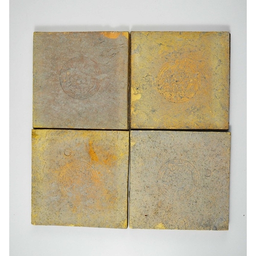 1201 - William De Morgan for Sands End Pottery, a four tile panel of BBB tiles, circa 1890, stamped marks, ... 