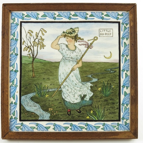 1211 - Walter Crane for Minton, a set of six nursery rhyme tiles, circa 1877, hand painted with various sce... 