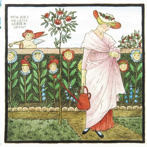 1211 - Walter Crane for Minton, a set of six nursery rhyme tiles, circa 1877, hand painted with various sce... 