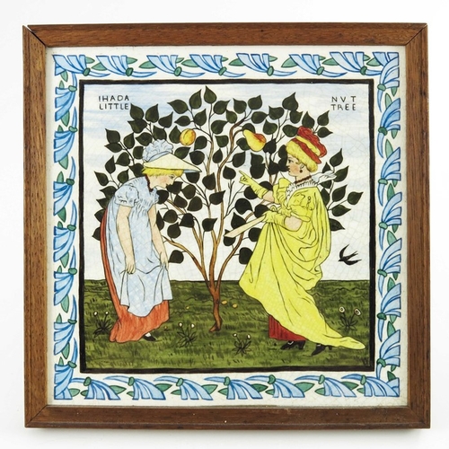 1211 - Walter Crane for Minton, a set of six nursery rhyme tiles, circa 1877, hand painted with various sce... 