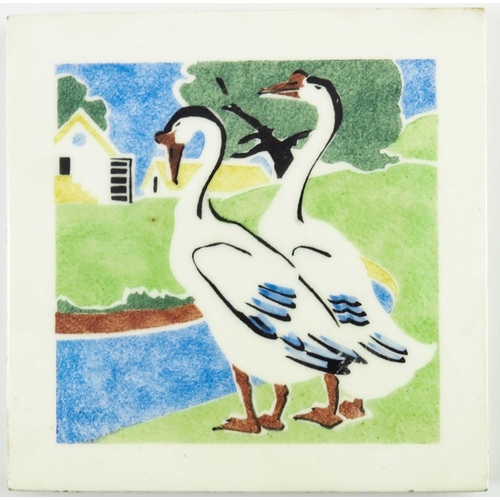 1213 - Polly Brace for Dunsmore, two pairs of tiles, circa 1928, including Kookaburra and Farm Animals, on ... 