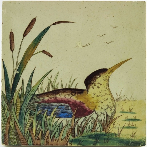 1214 - Three Victorian bird tiles, in the style of Guy Mallet, transfer printed and coloured, including sto... 