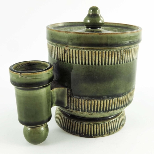 1230 - A Doulton Lambeth stoneware isobath, green glazed cylindrical form with reeded banding, 13cm high