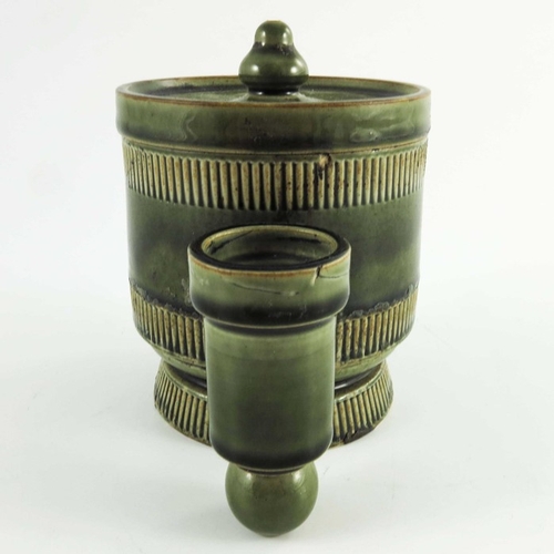 1230 - A Doulton Lambeth stoneware isobath, green glazed cylindrical form with reeded banding, 13cm high