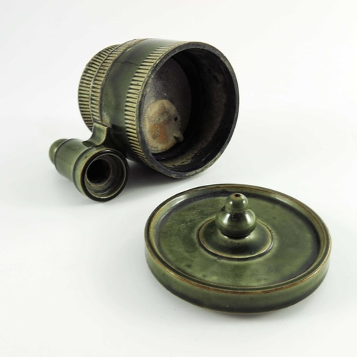 1230 - A Doulton Lambeth stoneware isobath, green glazed cylindrical form with reeded banding, 13cm high