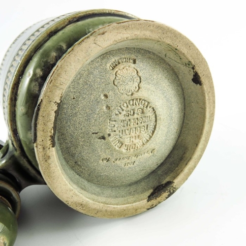 1230 - A Doulton Lambeth stoneware isobath, green glazed cylindrical form with reeded banding, 13cm high