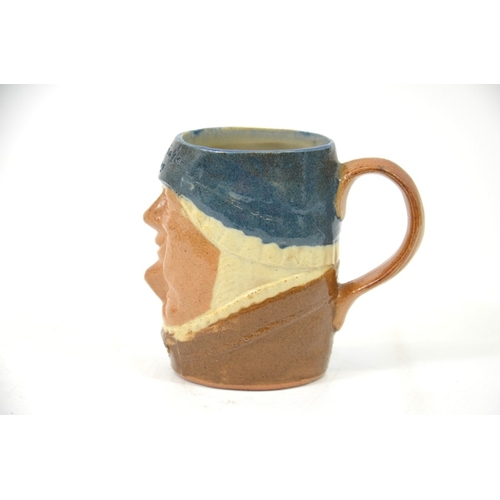 1236a - Doulton Lambeth novelty mug, Marriage Day, After Marriage, incised marks, 9cm high