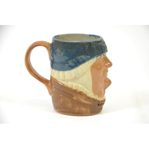 1236a - Doulton Lambeth novelty mug, Marriage Day, After Marriage, incised marks, 9cm high