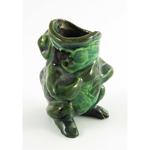 1249 - C H Brannam, an art pottery grotesque vase, circa 1900, modelled as a frog, mouth open, green brown ... 