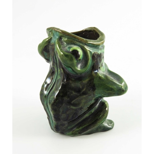 1249 - C H Brannam, an art pottery grotesque vase, circa 1900, modelled as a frog, mouth open, green brown ... 