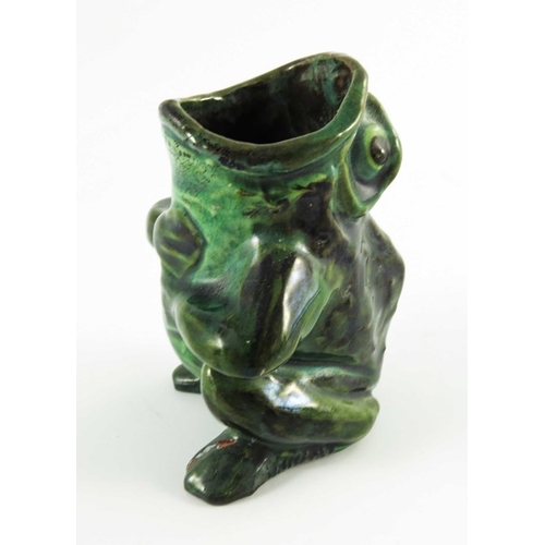 1249 - C H Brannam, an art pottery grotesque vase, circa 1900, modelled as a frog, mouth open, green brown ... 